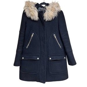 J. Crew Stadium Cloth Nello Gori Chateau Parka Wool Coat Hooded Black Women’s 6